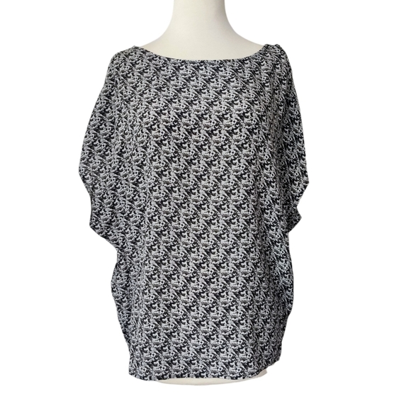 JOIE 100% Silk Gray Floral Print Cold Shoulder Cap Sleeve Boxy Blouse Top M - Picture 1 of 12
